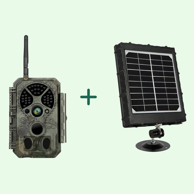 PaqueteCámara de Caza WiFi para Panel Solar Antenna con App Fototrampeo Conectarse a un Teléfono 24MP 1296P Impermeable con Visión Nocturna｜Detección de Acción A350W Verde