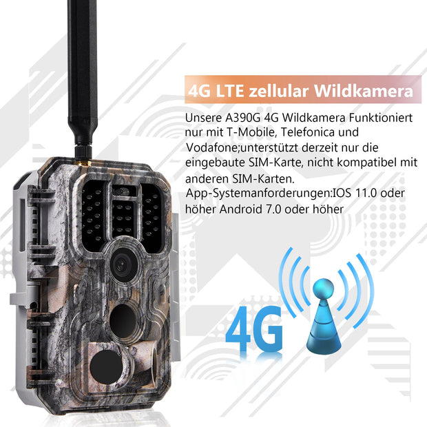 Videocámara Cámara de caza 4G/LTE Wireless 30MP Trail and Game Cámara  impermeable de visión nocturna Abanopi