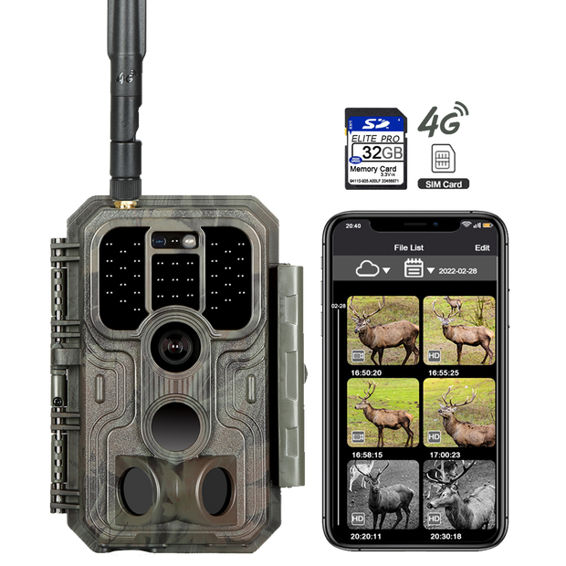Cámara de Caza Fototrampeo con 4G LTE 32MP 1296P 120° Velocidad de Disparo 0.1s Detección de movimiento con tarjeta SIM y tarjeta S.D de 32 GB / A390G Rojo