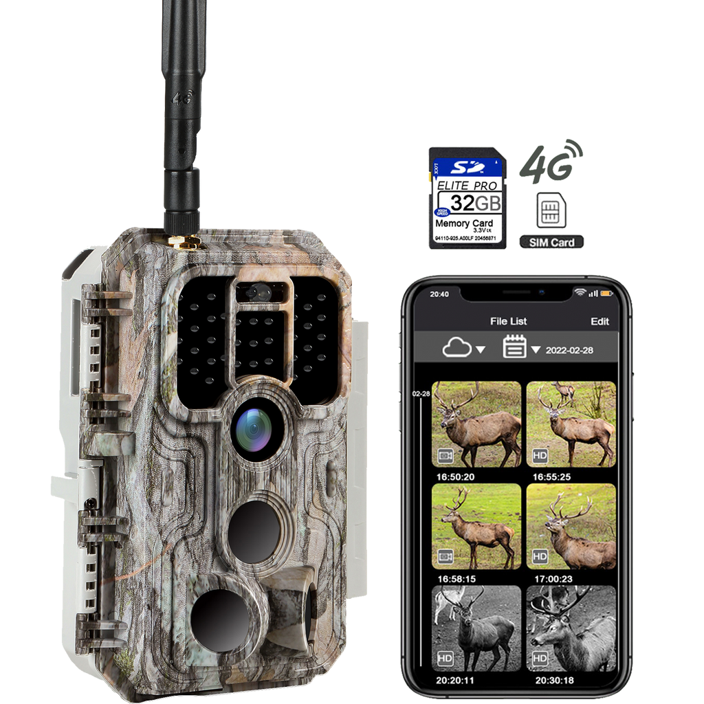 Cámara celular 4G para senderos y juegos de 32 MP 1296P con tarjeta SIM  envía imágenes al teléfono celular, visión nocturna y detección de  movimiento
